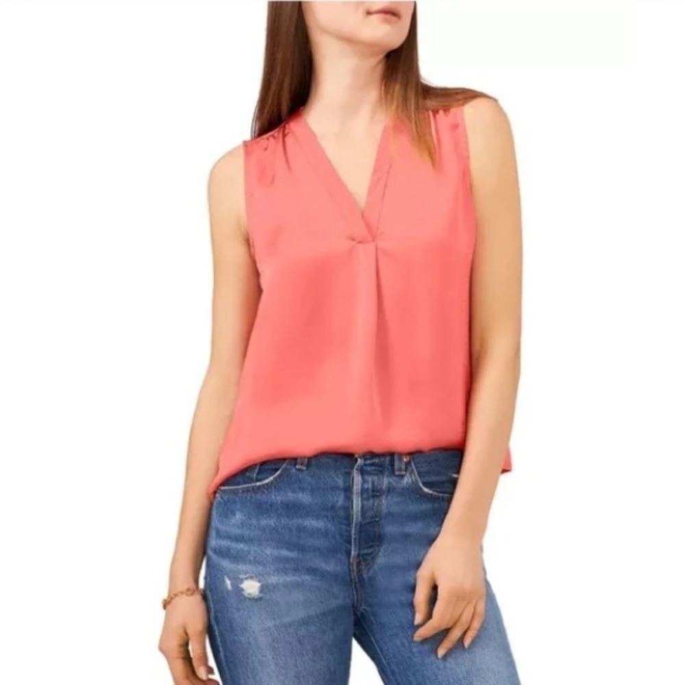 Lauren Ralph Lauren Orange Sleeveless Pleated V-neck Blouse Top size 8